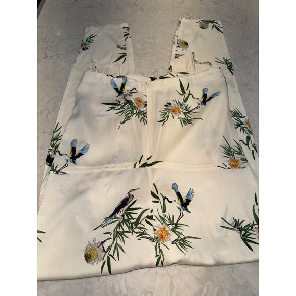 Zara Trafaluc Cream Bird and Flower Print Jumpsuit - Medium - Picture 4 of 5